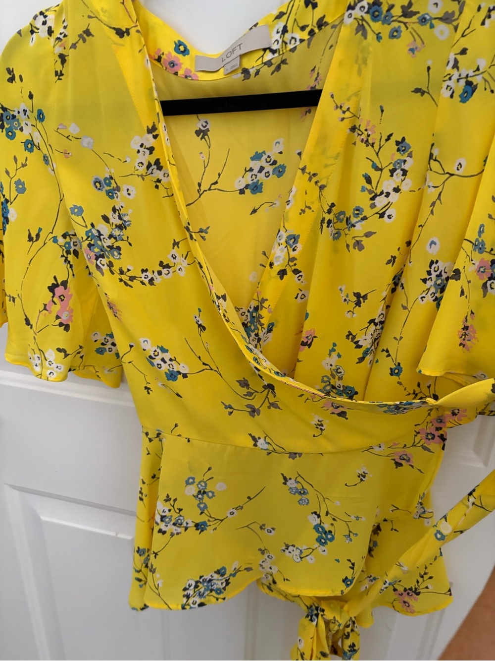 LOFT Yellow Floral Wrap Top